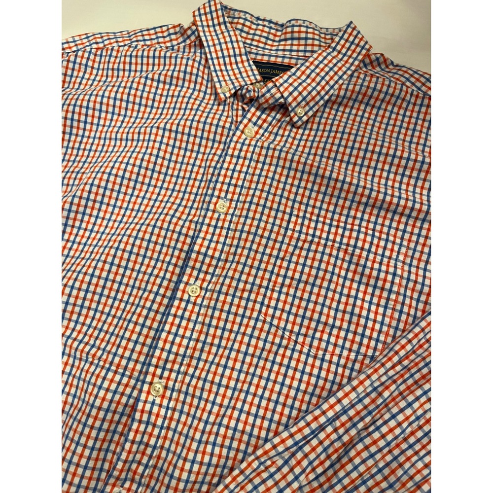 Mason James Mens XXL Button Down Shirt Red Blue White Check Cotton Long Sleeve